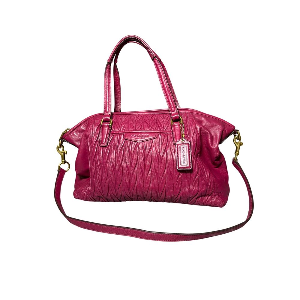 Coach Madison Magenta Gathered Leather Satchel F29284 Medium Sized